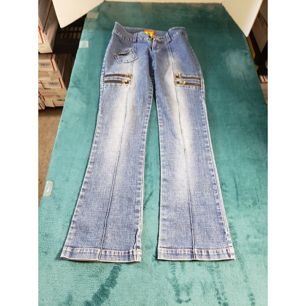 VINTAGE Miskeen Jeans Size 26 Womens Blue Stretch Pants Denim Mid Rise Flared